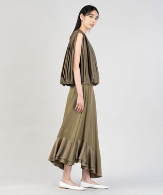 23区 【エステータ】ドレープサテン フレアスカート カーキ系