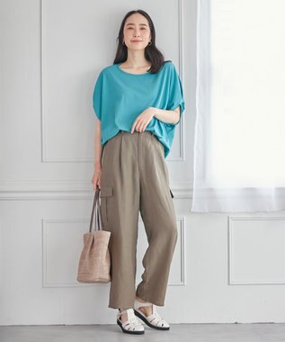 ANY 【接触冷感/UVケア/シワになりにくい】ドルマンスリーブ Tブラウス ターコイズ