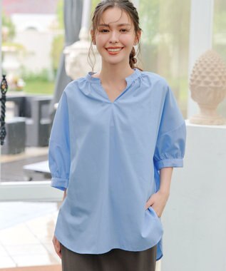 Tiaclasse 【洗える】バックギャザーシャツ サックス