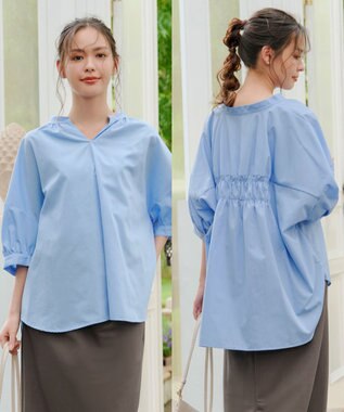 Tiaclasse 【洗える】バックギャザーシャツ サックス