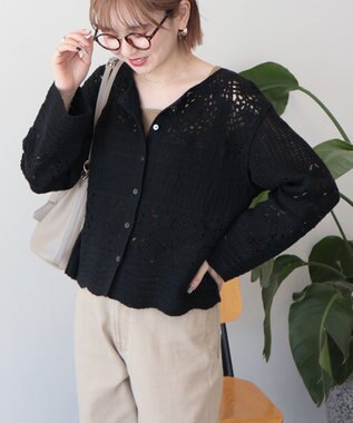 AMERICAN HOLIC クロシェニットカーディガン Black