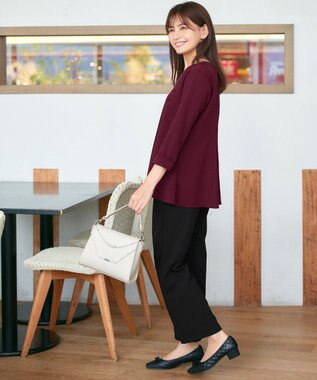 Tiaclasse L 【洗える】美ラインタックボタンカットソートップス ボルドー