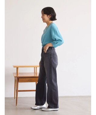 AMERICAN HOLIC ５分袖タックスリーブニットプルオーバー Sax