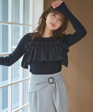 Feroux 【洗える】3way フリルニットトップス ブラック系