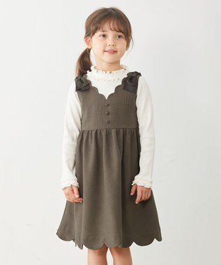 ANY KIDS チェックジャンパースカート ベージュチェック