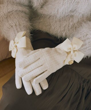 Maison de FLEUR ツイードリボングローブ Ivory