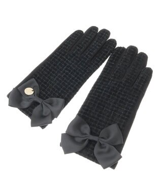 Maison de FLEUR ツイードリボングローブ Black