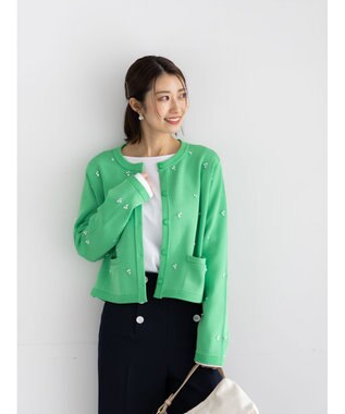 Te chichi パールビジューニットライトジャケット《2026 spring catalog item》 グリーン