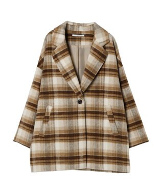 Green Parks ・ＥＬＥＮＣＡＲＥ　ＤＵＥ　シャギーチェックミドルコート Beige