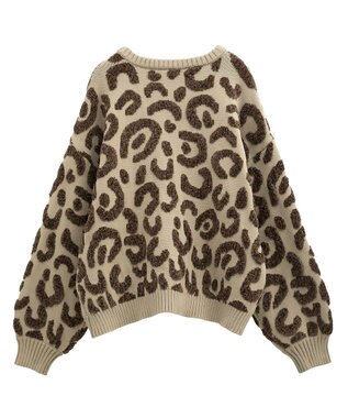 Green Parks ・ｆｕｒｒｙ　ｒａｔｅ　レオパードジャカードニット Beige