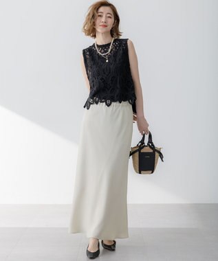 23区 【吸水速乾/防シワ】ジョーゼットサテン ナロー スカート ベージュ系