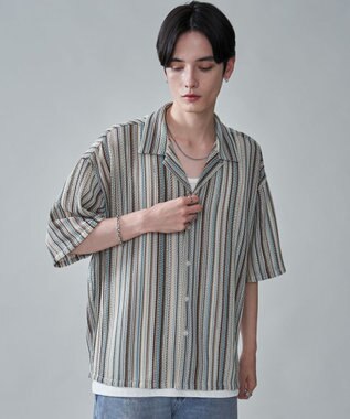 WEGO ストライプメッシュBIGシャツ（SS） オフホワイト