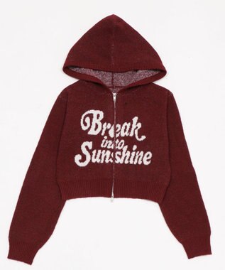 WEGO フラッフィーグラフィックジャガードニットZIPパーカー レッド