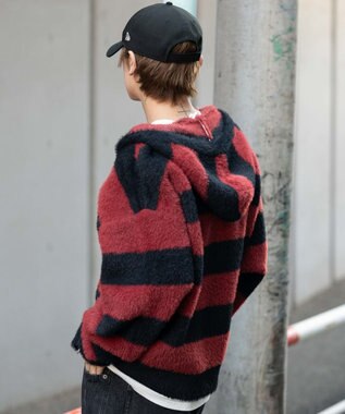 WEGO シャギーグラフィックZIPパーカー レッドボーダー