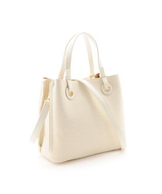 MioFIRANO カジュアルシックバスケットウィーブハンドバッグ 2WAY パスケース付き　FIRANO フィラノ IVORY