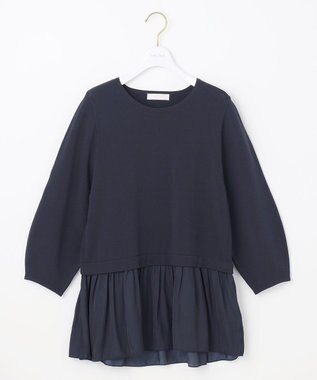 ANY SIS 【洗える】ファブリックコンビ ニット ネイビー