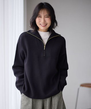 ANY スウェットライクハーフジップニット ブラック