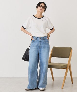 AMERICAN HOLIC ランダムロゴ刺繍リンガーTシャツ White