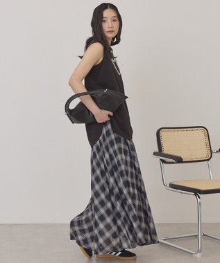 AMERICAN HOLIC 【選べる丈】チェックシアープリーツスカート Charcoal Gray