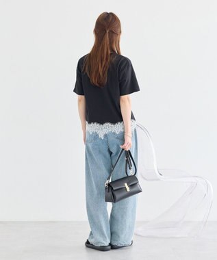 earth music&ecology 裾レースロゴプリントTシャツ White×Black