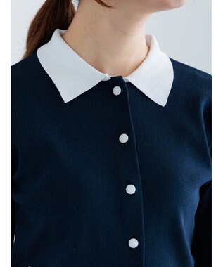 Te chichi 総針衿付きジャケットカーディガン ネイビー