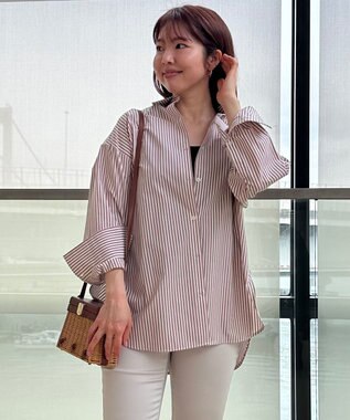 UNFILO オーバーシャツ ブラウンストライプ