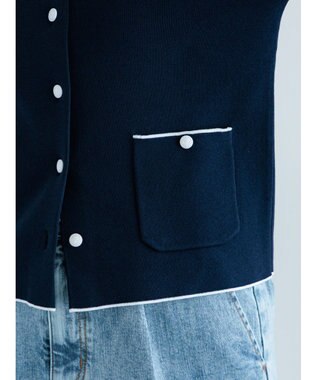 Te chichi 総針衿付きジャケットカーディガン ネイビー