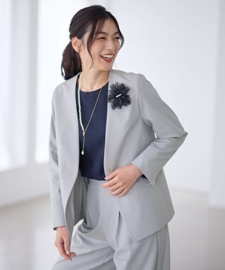 ANY L イージーケアライトストレッチノーカラージャケット ライトグレー