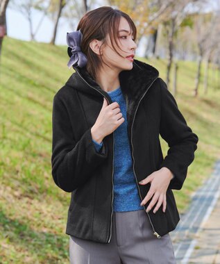 Tiaclasse モッサ風フード付きショートコート ブラック