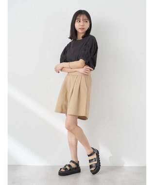 earth music&ecology 刺繍パフスリーブブラウス Black