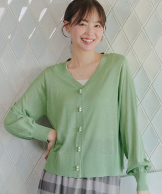 Tiaclasse ラメシアー天竺パールボタンカーディガン