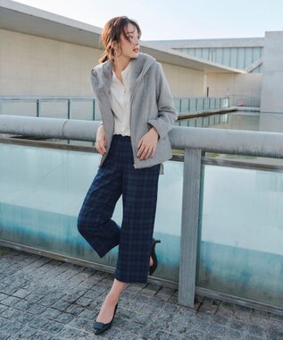 Tiaclasse モッサ風フード付きショートコート グレー