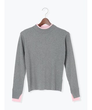 Te chichi 配色レイヤードリブニットプルオーバー グレー
