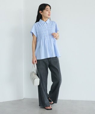 CRAFT STANDARD BOUTIQUE シャーリングショートスリーブブラウス Sax