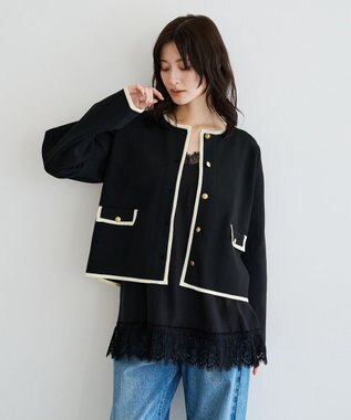 YECCA VECCA 金釦トリミングジャケットライクカーディガン Black