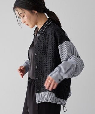 YECCA VECCA レースMIXレイヤードデザインシャツ Stripe Black
