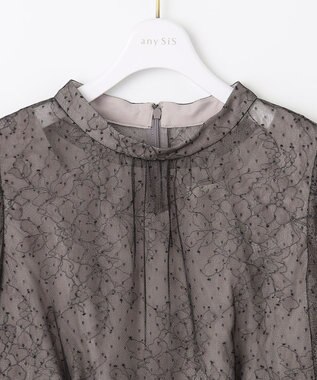 ANY SIS 【洗える】 ドットチュールレース ドレス ローズグレー×ブラックレース