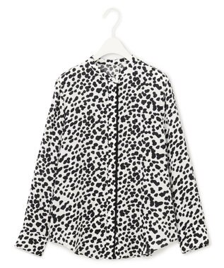 ICB 【WEB限定カラーあり・速乾・洗える】BackSatinAmunzen バンドカラーブラウス オフホワイト柄系