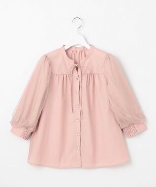 Feroux 袖チュールリボンスキッパー ブラウス ピンク系