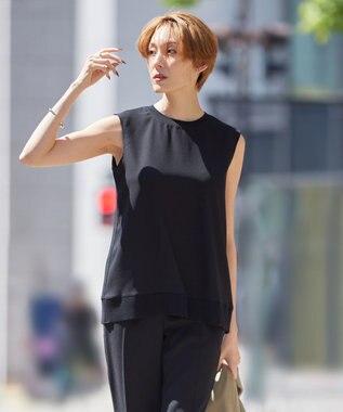 ICB 【洗える】FluidBackSatin ノースリーブプルオーバー ブラック系