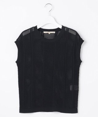 自由区 【洗える・XSサイズあり】シアーコイル ニット ネイビー系