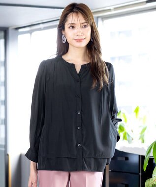 Tiaclasse 【新色追加・洗える】重ねヘムタックブラウス チャコールグレー