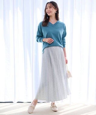 ANY SIS 【ウールブレンドシリーズ】フロント切替Vネック ニット ブルー