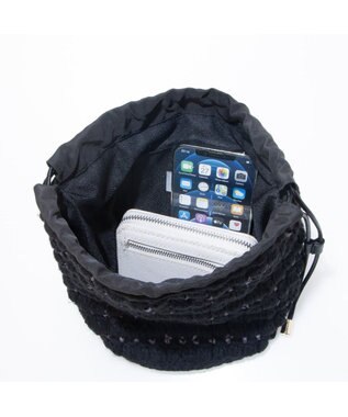 UNBILLION カシュカシュ cachecache / サテンリボン編み込み巾着ショルダー ブラック