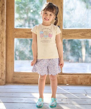 ANY KIDS 裾スカラップ ショートパンツ ラベンダー×花柄