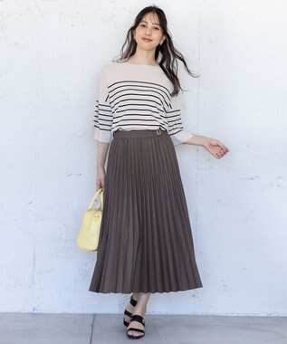 ANY SIS 【接触冷感・UVカット・洗える】ビューティクールボートネック プルオーバー ライトベージュ×ブラック