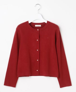 Feroux 胸元刺繍パールニット カーディガン レッド系