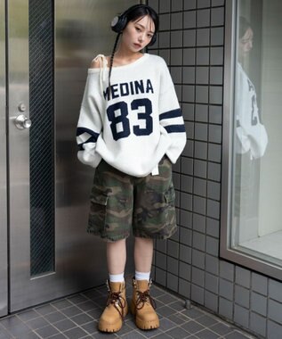 WEGO フラッフィー2WAYグラフィックワンショルBIGニット ホワイトアイボリー