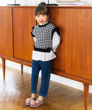 ANY KIDS ポンポン付きパンプス ラベンダー系