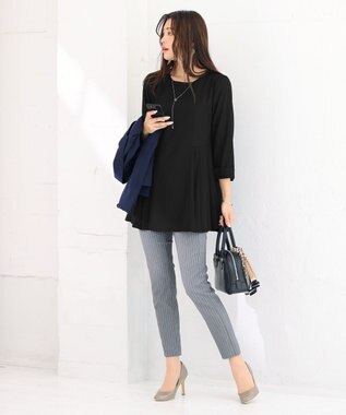 Tiaclasse L 【洗える】 サイドプリーツ長袖チュニックブラウス ブラック